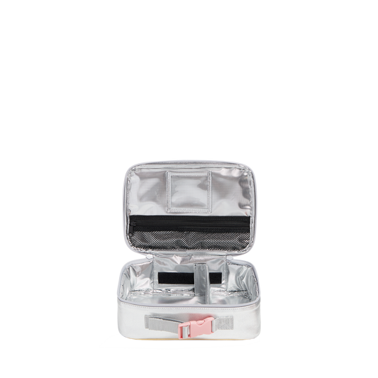 state bags rodgers lunch box metallic pink/silver interior front view click to zoom