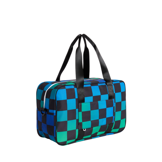 state bags rockaway duffle polyester canvas blue checkerboard side view on luggage click to zoom