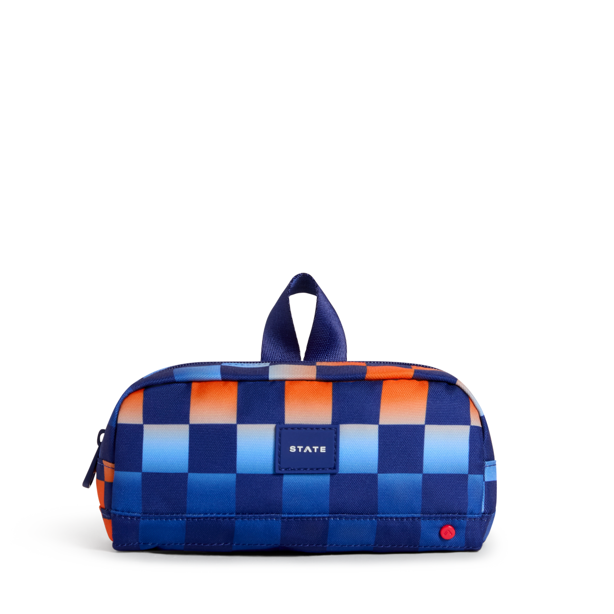STATE Bags Clinton Pencil Case Blue Gradient Checkerboard Front View Click to Zoom
