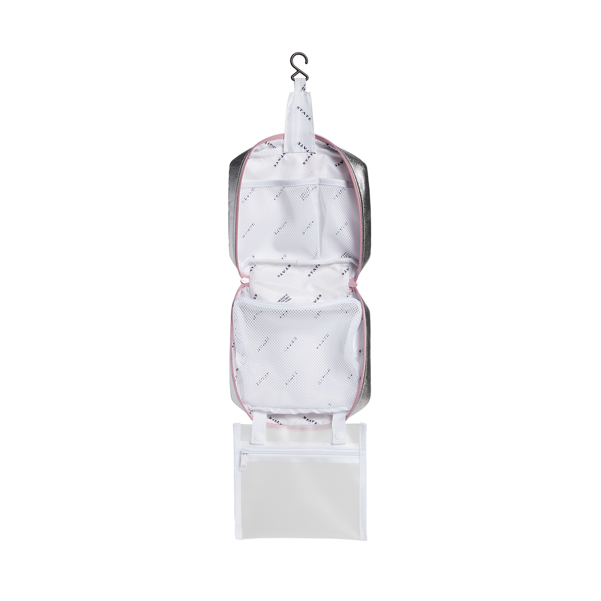 STATE bags Bensen toiletry kit metallic pink/silver interior view click to zoom