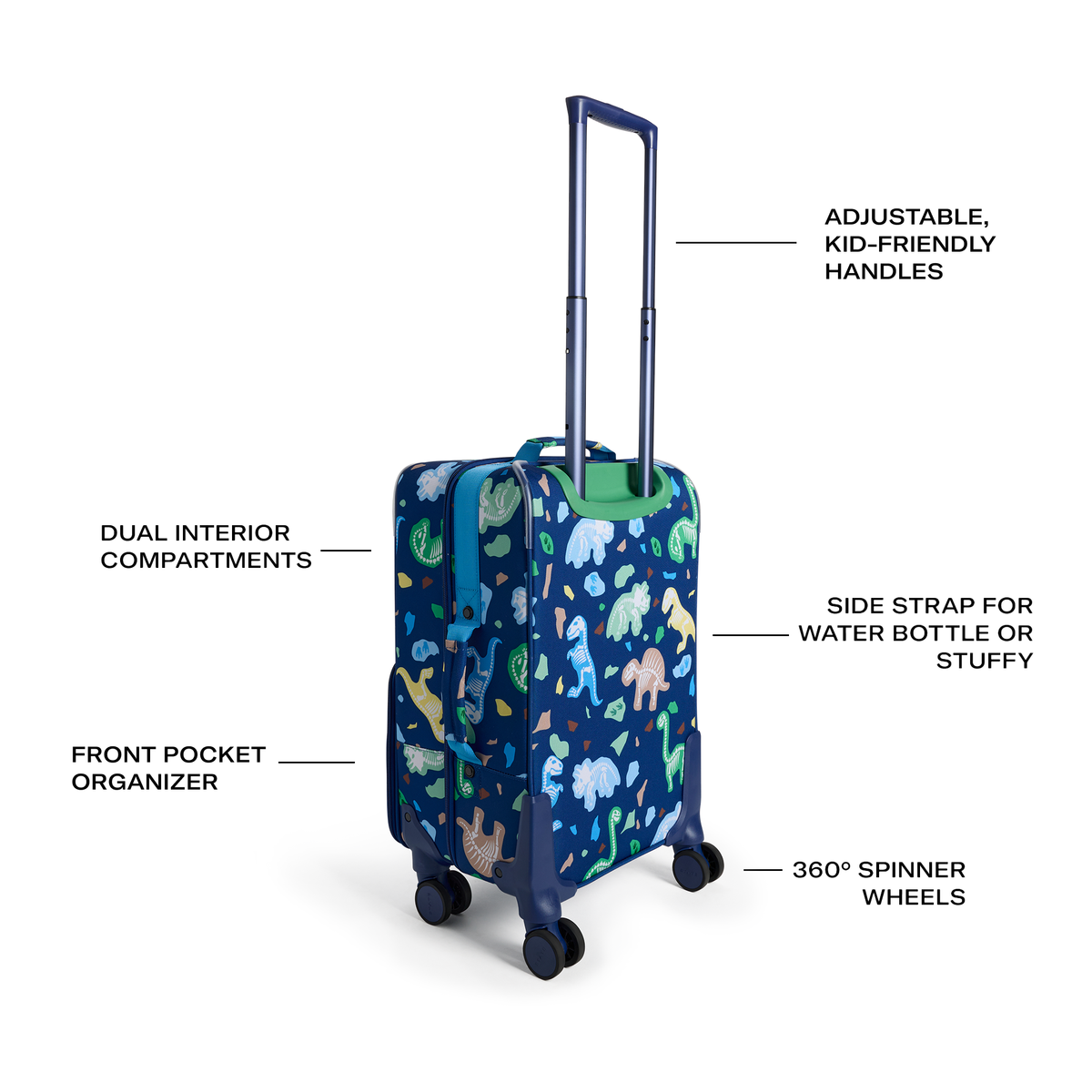 STATE Bags Logan carry-On Suitcase Dino Fossils Features Callouts Click to Zoom