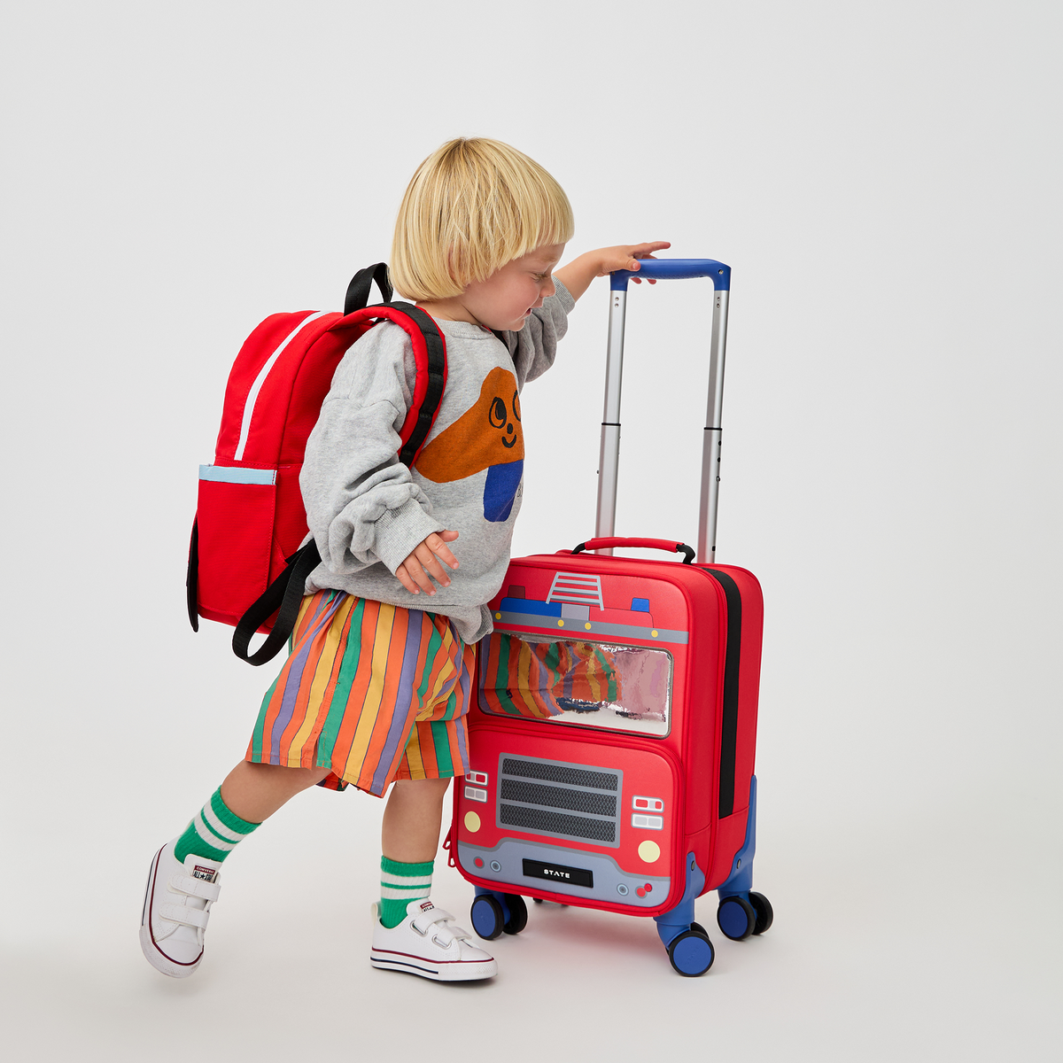 STATE Bags Mini Logan Carry-On Suitcase Firetruck