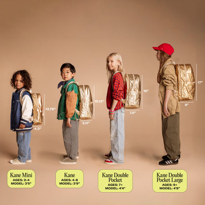 Image showing STATE Bags Kane Backpacks differences in size with ages and height
