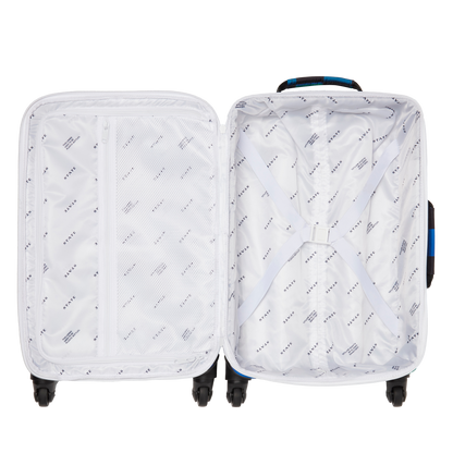 state bags Logan suitcase polyester blue checkerboard interior overhead view click to zoom
