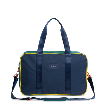 state bags rockaway duffle bag polyester canvas green/navy front view click to zoom