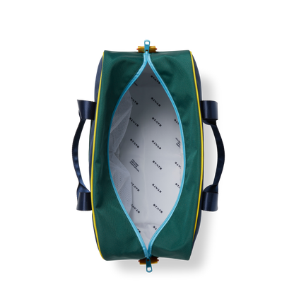 state bags rockaway duffle bag polyester canvas green/navy interior overhead view click to zoom