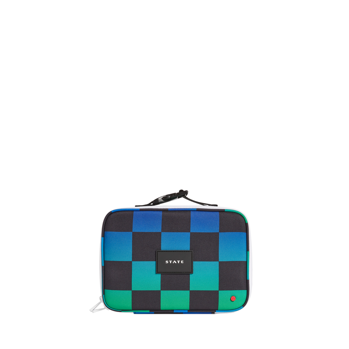 State bags rodgers lunchbox recycled poly canvas checkerboard blue front view click to zoom