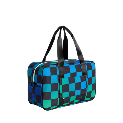 state bags rockaway duffle polyester canvas blue checkerboard side view on luggage click to zoom