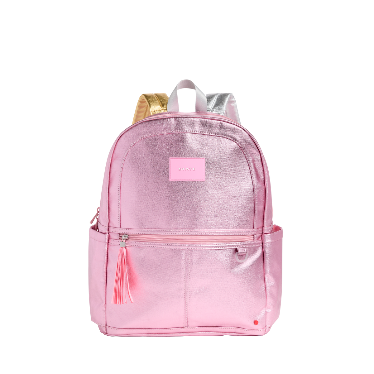 state bags kane kids double pocket backpack metallic pink/silver Front View click to zoom