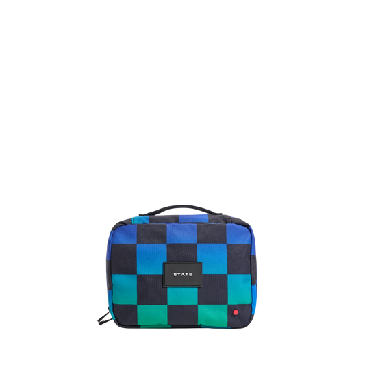 STATE Bags Bensen Toiletry Kit Blue Checkerboard Front View Click to Zoom
