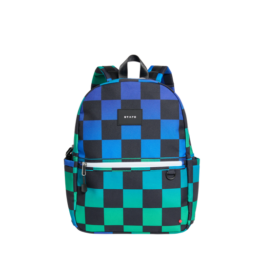 STATE Bags Kane Backpack Blue Checkerboard Front View Click to Zoom
