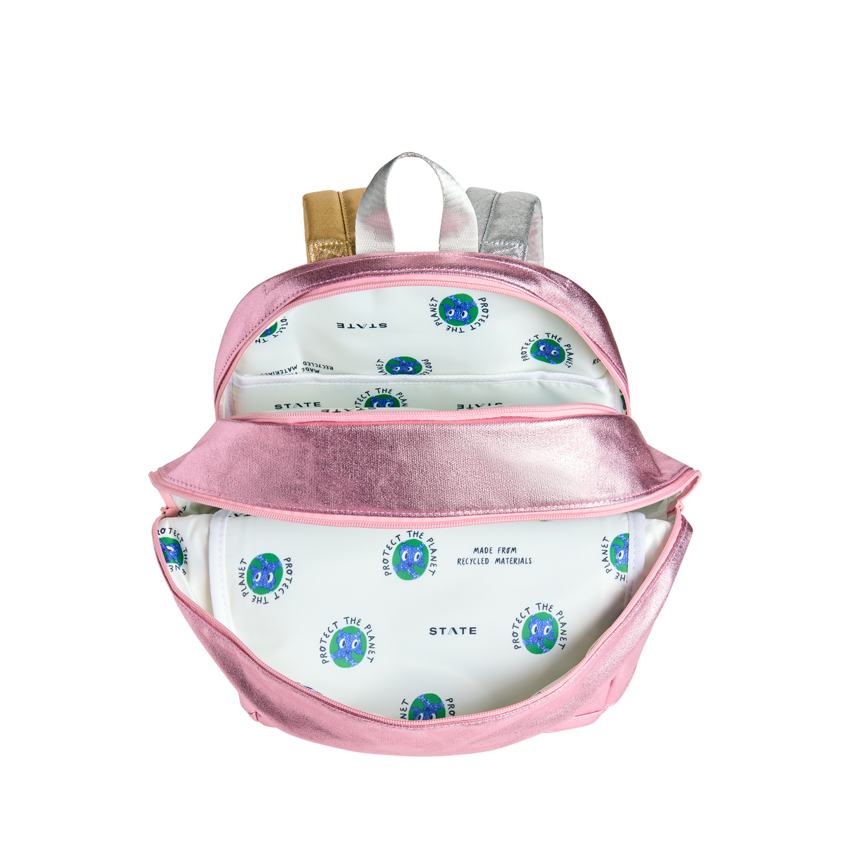STATE Bags Pink/Silver Backpack Overhead Interior Shot Click to Zoom