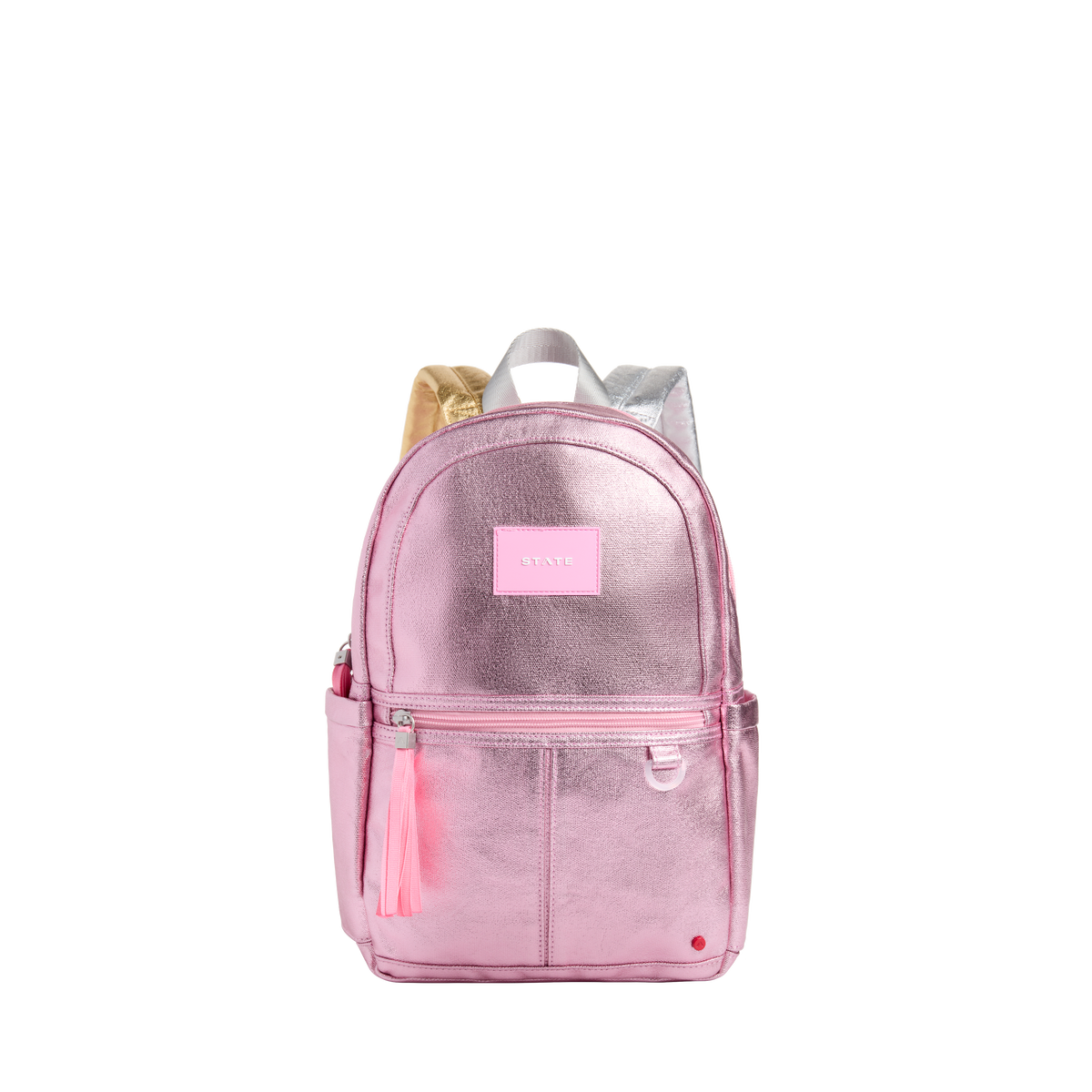 state bags kane kids mini travel backpack metallic pink/silver front view click to zoom