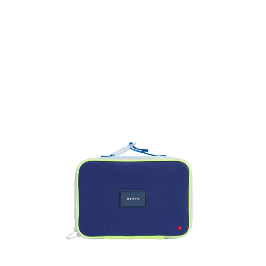 state bags rodgers lunch box polyester canvas navy/neon front view click to zoom