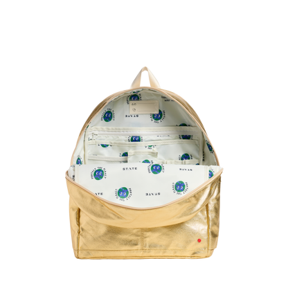 STATE Bags Kane Double Pocket Large Backpack Metallic Gold Interior View Click to Zoom