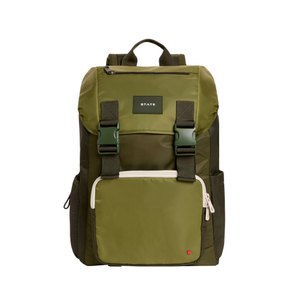 STATE Bags Grove Rucksack Nylon Olive Front View Click to Zoom