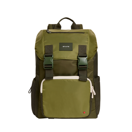 STATE Bags Grove Rucksack Nylon Olive Front View Click to Zoom