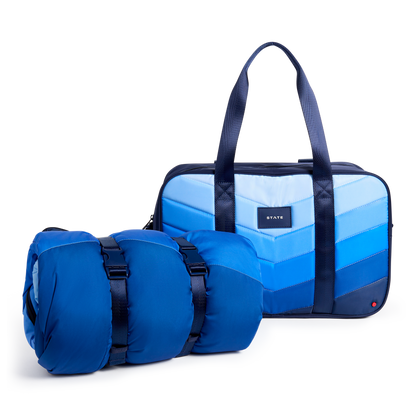 STATE Bags Redwood Sleeping Bag and Rockaway Blue Chevron Front View Click to Zoom
