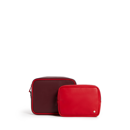 STATE Bags Travel Pouch Set Vegea Leather Burgundy Front View Click to Zoom