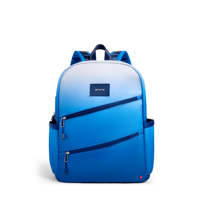 STATE Bags Kane Double Pocket Backpack Blue Gradient Diagonal Zipper Front View Click to Zoom