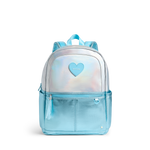 STATE Bags Kane Double Pocket Backpack Metallic Blue Iridescent Front View Click to Zoom