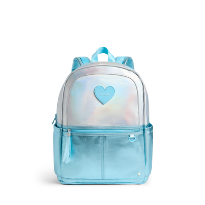 STATE Bags Kane Double Pocket Backpack Metallic Blue Iridescent Front View Click to Zoom