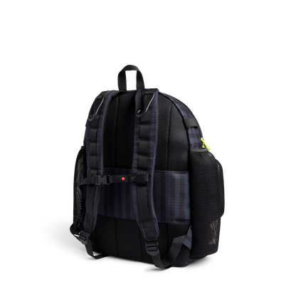 STATE Bags Shea Baseball Backpack Blue Gray Striped Back View Click to Zoom