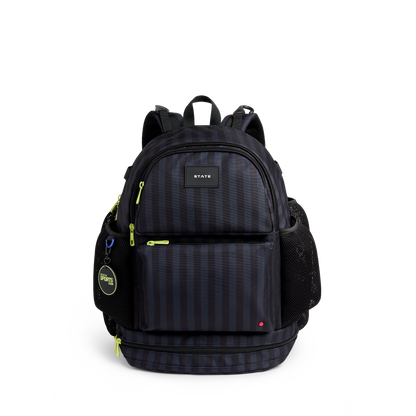 STATE Bags Shea Baseball Backpack Blue Gray Striped Front View Click to Zoom