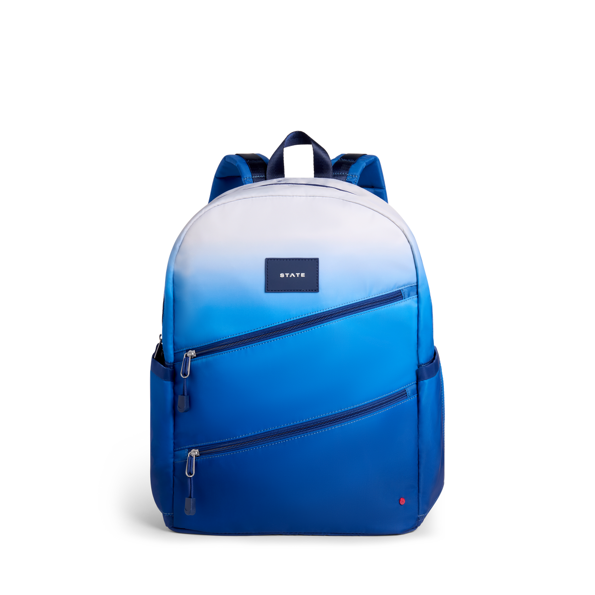 STATE Bags Kane Double Pocket Backpack Blue Gradient Diagonal Zipper Front View Click to Zoom