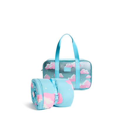 STATE Bags Rockaway Duffle Clouds and sleping bag front View Click to Zoom