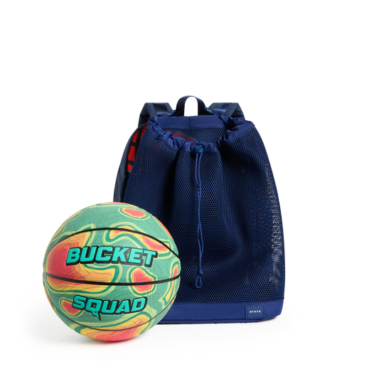 STATE Bags Kane Ball Bag Navy Front View on Backpack Click to Zoom
