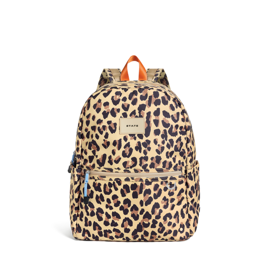 STATE Bags Kane Double Pocket Backpack Leopard Front View Click to Zoom