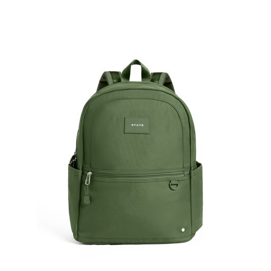 STATE Bags Kane Double Pocket Backpack Olive Front View Click to Zoom