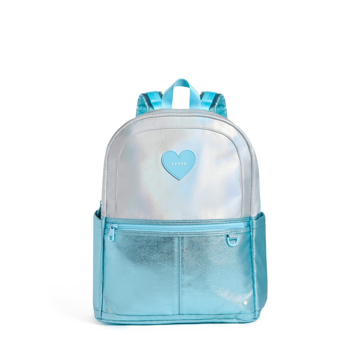 STATE Bags Kane Double Pocket Large Backpack Blue Iridescent Front View Click to Zoom