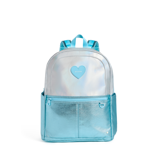 STATE Bags Kane Double Pocket Large Backpack Blue Iridescent Front View Click to Zoom