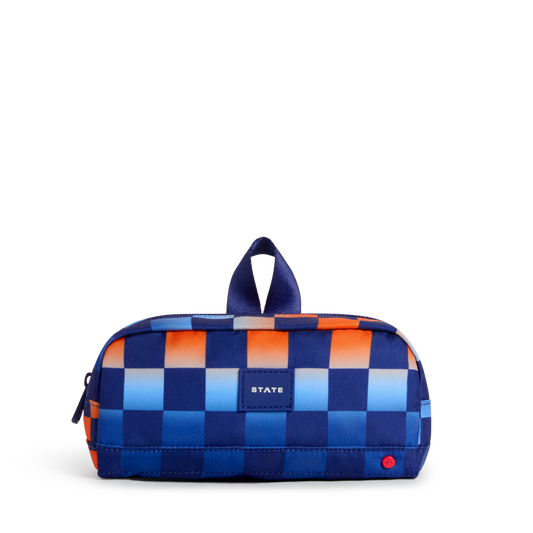 STATE Bags Clinton Pencil Case Blue Gradient Checkerboard Front View Click to Zoom