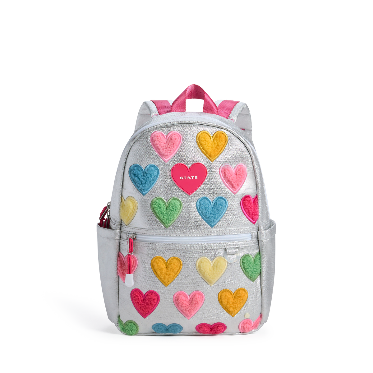 STATE Bags Kane Mini Backpack Happy Fuzzy Hearts Front View Click to Zoom