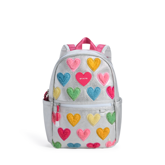 STATE Bags Kane Mini Backpack Happy Fuzzy Hearts Front View Click to Zoom