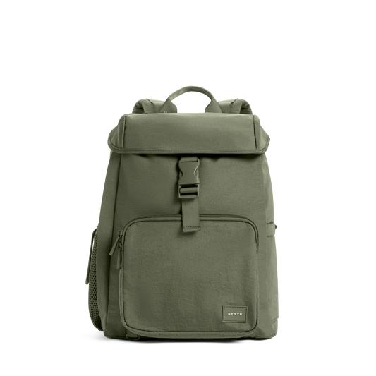 STATE Bags Nevie Backpack Crinkle Nylon Olive Front View Click to Zoom