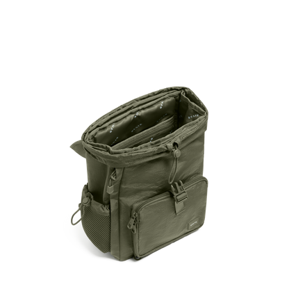 STATE Bags Nevie Backpack Crinkle Nylon Olive Interior Overhead View Click to Zoom