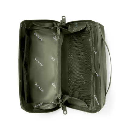 STATE Bags Peri Toiletry Kit Crinkle Nylon Olive Overhead Interior View Click to Zoom