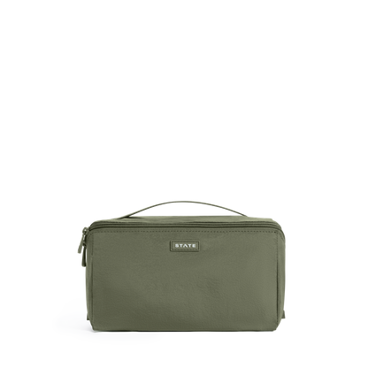 STATE Bags Peri Toiletry Kit Crinkle Nylon Olive Front View Click to Zoom