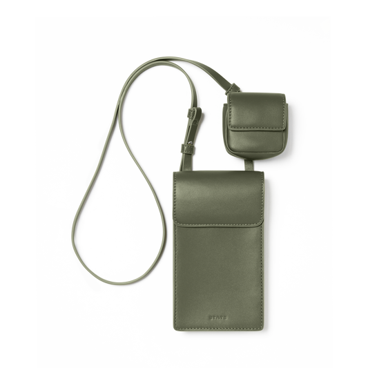 STATE Bags Georgia Phone Sling PU Leather Olive Front View Click to Zoom