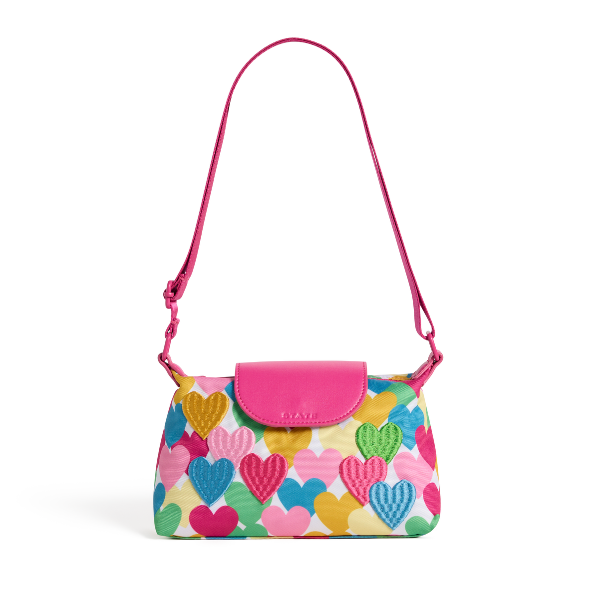 STATE Bags Chelsea Pouchette Happy Fuzzy Hearts Front View Click to Zoom