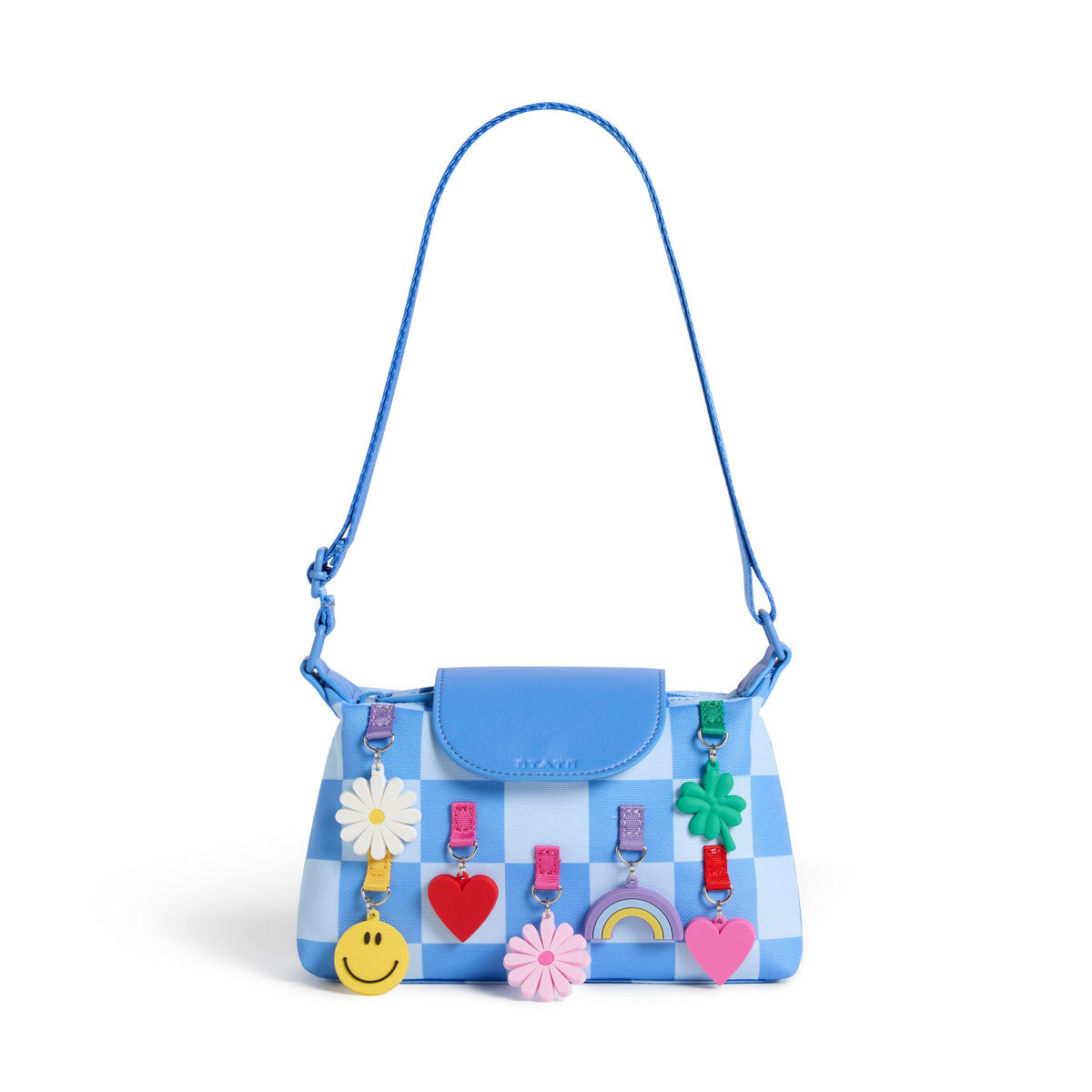 STATE Bags Chelsea Pouchette Charms Blue Check Front View Click to Zoom