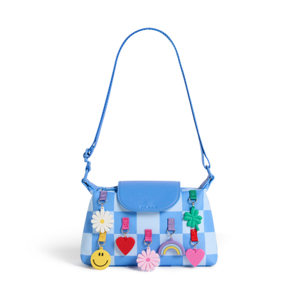 STATE Bags Chelsea Pouchette Charms Blue Check Front View Click to Zoom