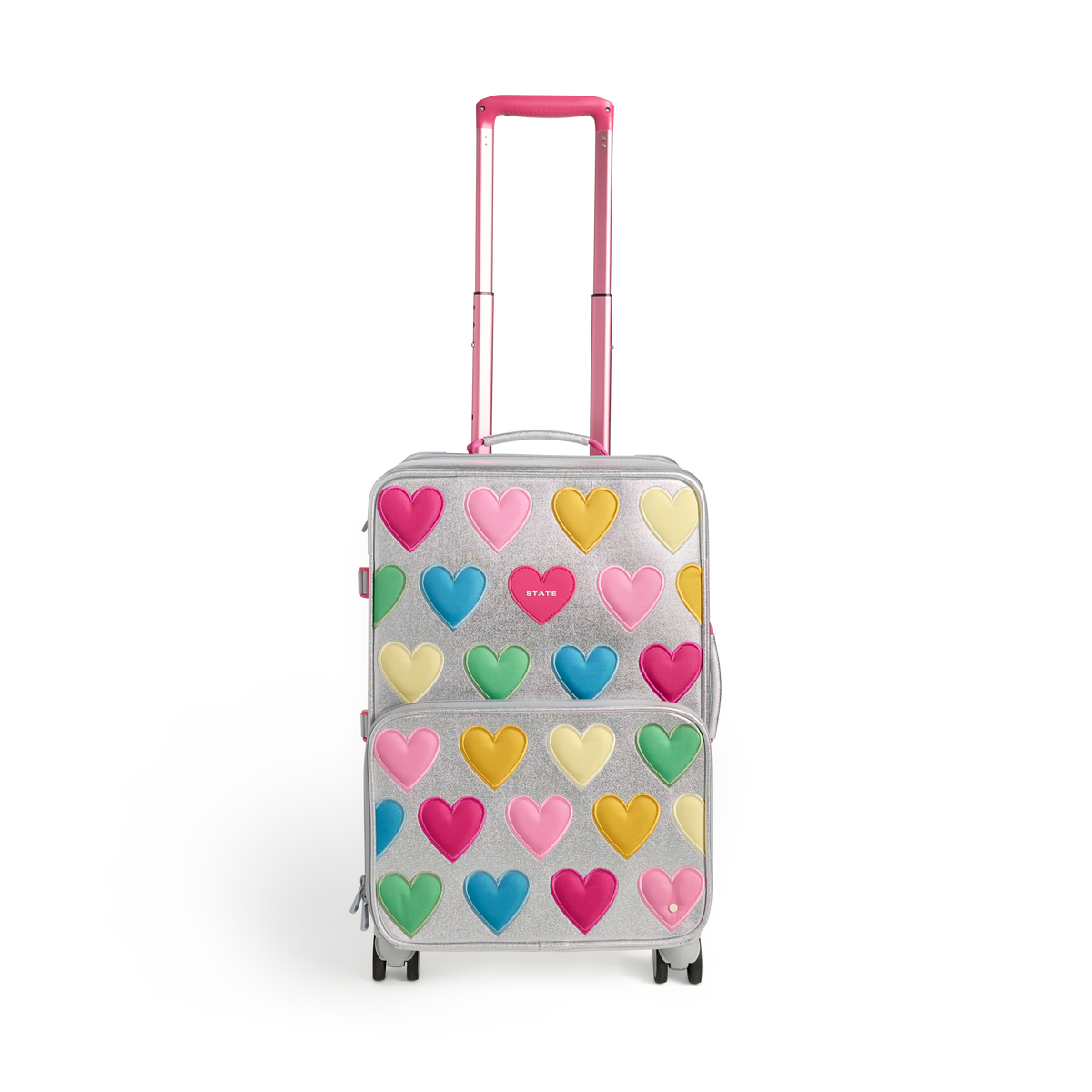 STATE Bags Logan carry-On Suitcase Happy fuzzy Hearts Front View Click to Zoom