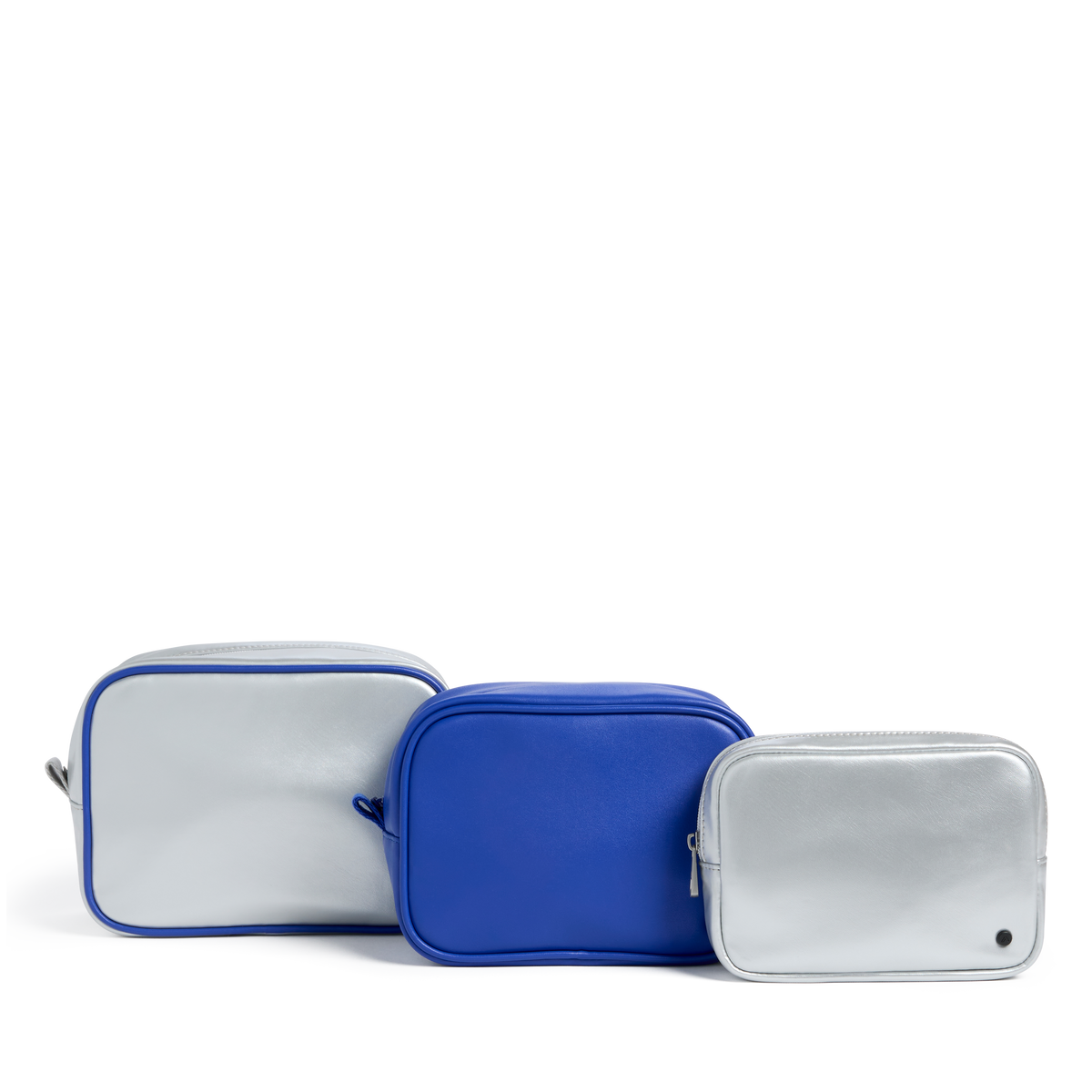 STATE Bags Travel Pouch Set Silver/Cobalt Front View Click to Zoom