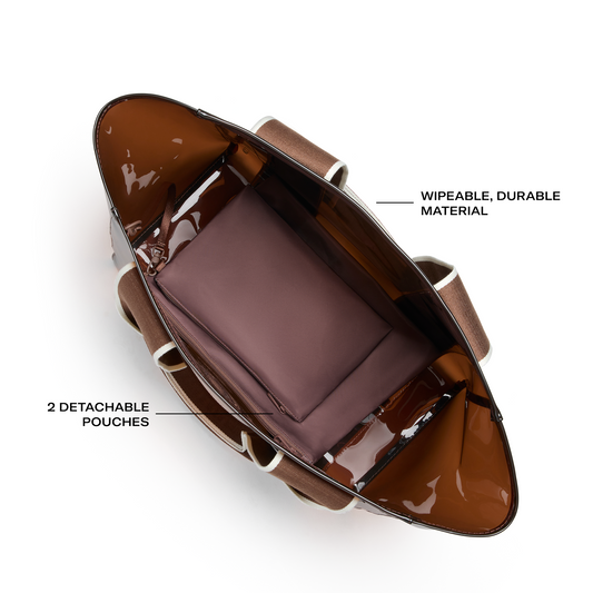 STATE Bags Wellington Cabana Tote Brown Overhead Interior View Click to Zoom